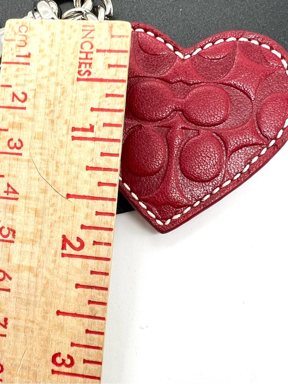 Coach Vintage Red Leather Embossed Signature Heart Key Fob Bag Charm - Picture 12 of 13